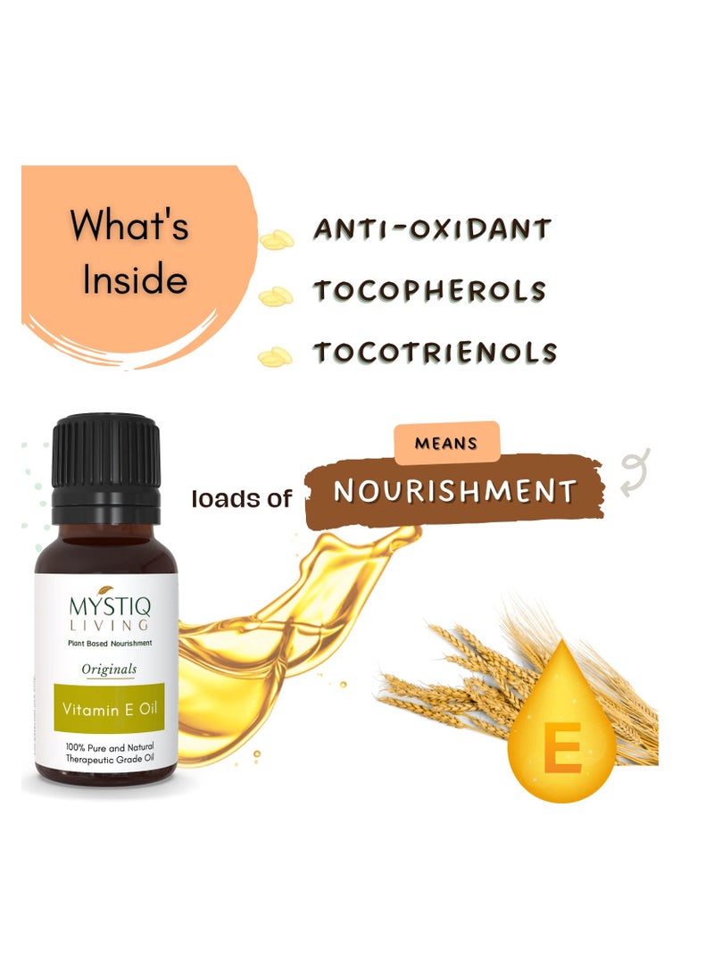 Mystiq Living Vitamin E Oil for Face Skin Hair Pore tightening 100% Plant Based Pure Natural 15 ML - Image 4
