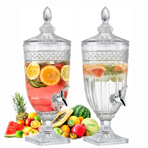 Sivlnian 2Pcs Drink Dispensers for Parties, 0.8 Gallon Glass Beverage Dispenser with Glass Lid and Stainless Steel Spigot, Clear Crystal Beverage Dispenser for Parties, Weddings and Bar Decoration (2 PCS) - Image 1
