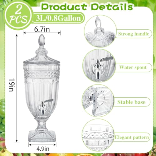 Sivlnian 2Pcs Drink Dispensers for Parties, 0.8 Gallon Glass Beverage Dispenser with Glass Lid and Stainless Steel Spigot, Clear Crystal Beverage Dispenser for Parties, Weddings and Bar Decoration (2 PCS) - Image 5
