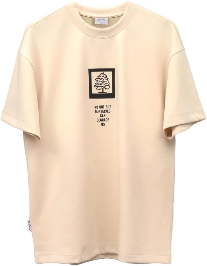 Cedro Cedro Men's Oversize Graphic Tee in Beige with Inspirational Print
