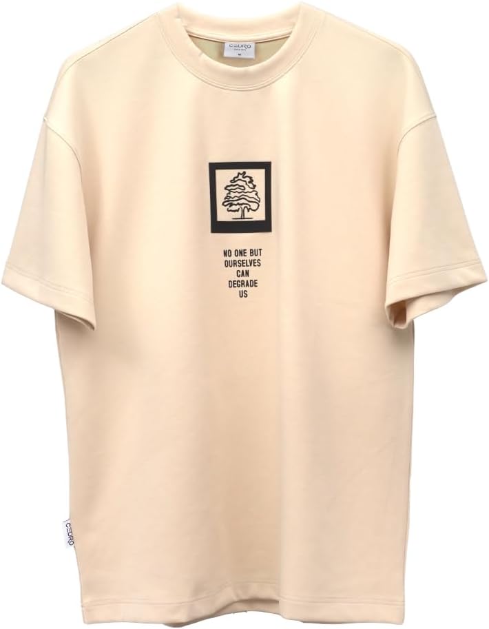 CEDRO تي شيرت سيديو للرجال بتصميم جرافيكي كبير باللون البيج مع طباعة ملهمة - Image 1