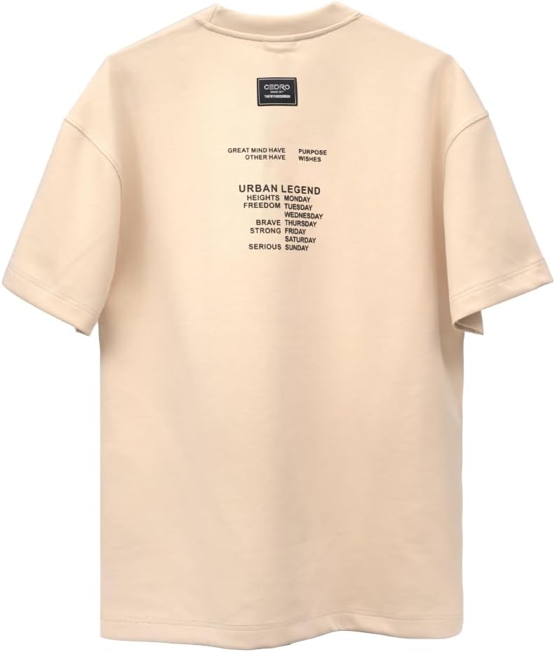 CEDRO تي شيرت سيديو للرجال بتصميم جرافيكي كبير باللون البيج مع طباعة ملهمة - Image 2