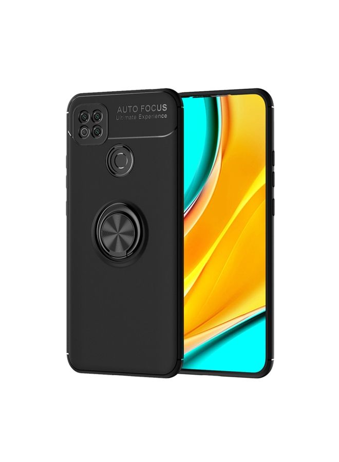 Case Cover For Xiaomi Redmi 9C Metal Ring Holder 360 Degree Rotating TPU Case Black+Black