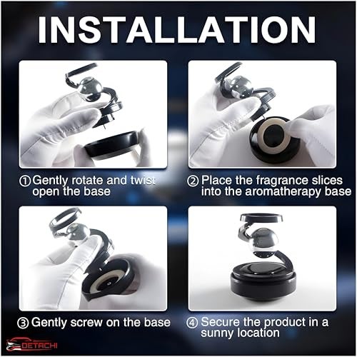 DETACHI Solar Powered Car Air Diffuser–Refillable Rotating Dashboard Air Perfume Purifier for Cars, Aromatherapy Decor, Autorotation Accessories for Car Interior, Levitating Fragrance Diffuser-Black - Image 3