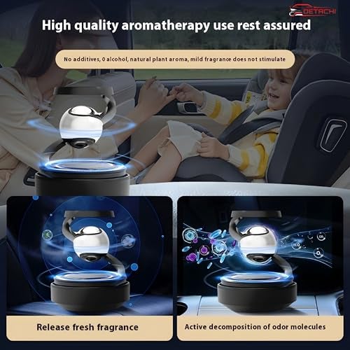 DETACHI Solar Powered Car Air Diffuser–Refillable Rotating Dashboard Air Perfume Purifier for Cars, Aromatherapy Decor, Autorotation Accessories for Car Interior, Levitating Fragrance Diffuser-Black - Image 4