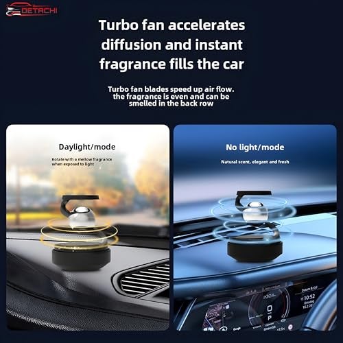 DETACHI Solar Powered Car Air Diffuser–Refillable Rotating Dashboard Air Perfume Purifier for Cars, Aromatherapy Decor, Autorotation Accessories for Car Interior, Levitating Fragrance Diffuser-Black - Image 2