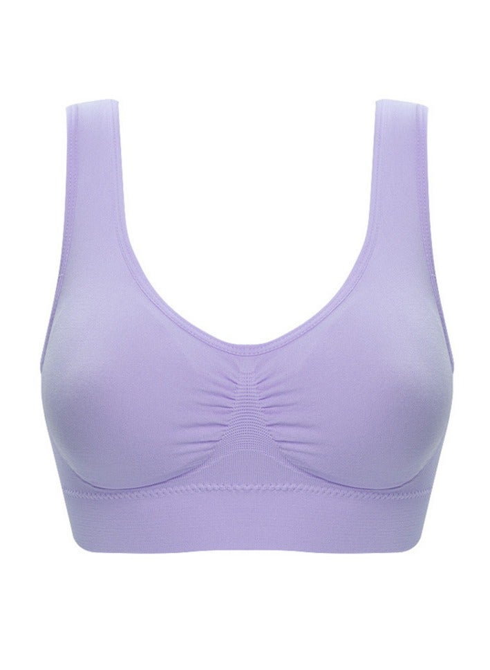 AROAQ Women Sports Bra, Fitness Sports Yoga Bra with Removable Padding,  Double-layer Seamless  Sports Bra without Rims, Comfortable Soft Bra for Workouts Running Yoga Trainings, (Size XL, Light Purple) - Image 1