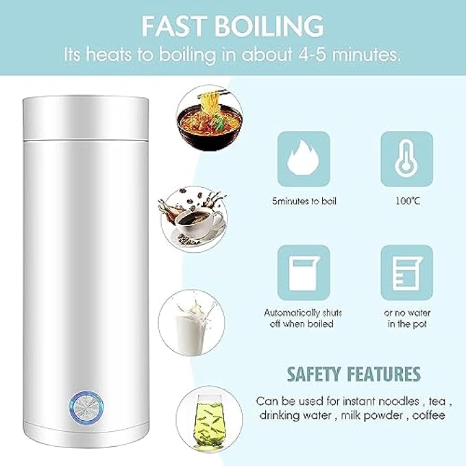 Molor Electric Portable Travel Kettle 3 In 1 Mini Electric Heating Cup 400Ml Stainless Steel Travel Heating Mug Fast Boil And Auto Shut Off Hot Water Heater Thermos For TeaCoffeeMilk - Image 3
