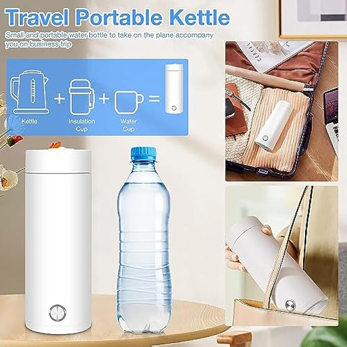 Molor Electric Portable Travel Kettle 3 In 1 Mini Electric Heating Cup 400Ml Stainless Steel Travel Heating Mug Fast Boil And Auto Shut Off Hot Water Heater Thermos For TeaCoffeeMilk - Image 4