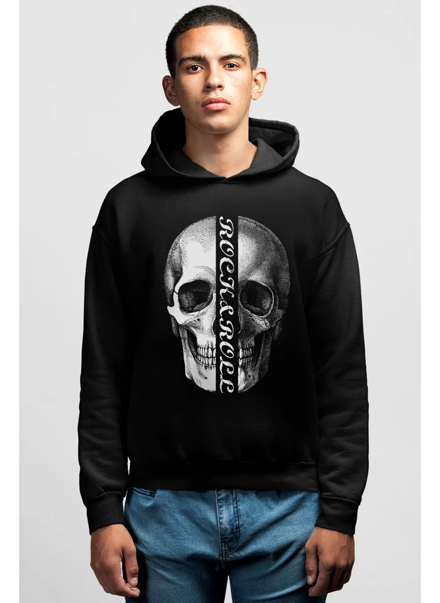 Rock&Roll Half Skull Black Hooded Men's Sweatshirt