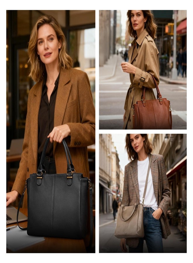 befen Black Soft Real Leather MediumTote Bag for Women, Womens Leather Purses Handbags Crossbody Bags Top Handles Satchel Purse with RFID Card Slots - Image 2