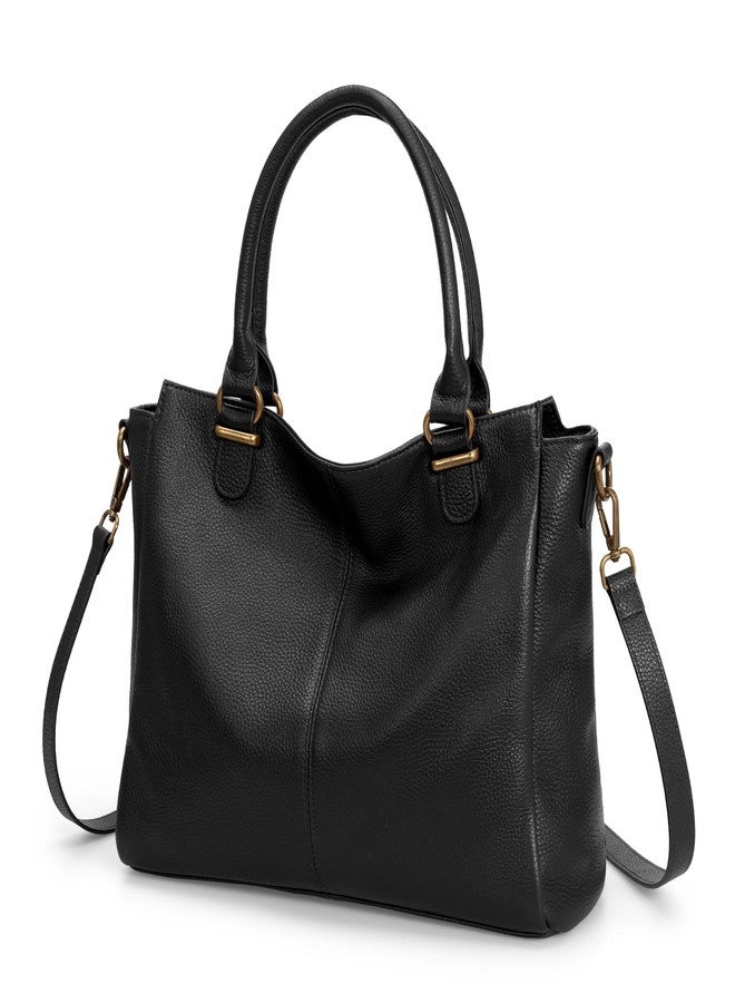 befen Black Soft Real Leather MediumTote Bag for Women, Womens Leather Purses Handbags Crossbody Bags Top Handles Satchel Purse with RFID Card Slots - Image 1