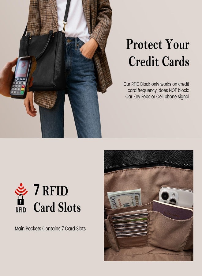befen Black Soft Real Leather MediumTote Bag for Women, Womens Leather Purses Handbags Crossbody Bags Top Handles Satchel Purse with RFID Card Slots - Image 5
