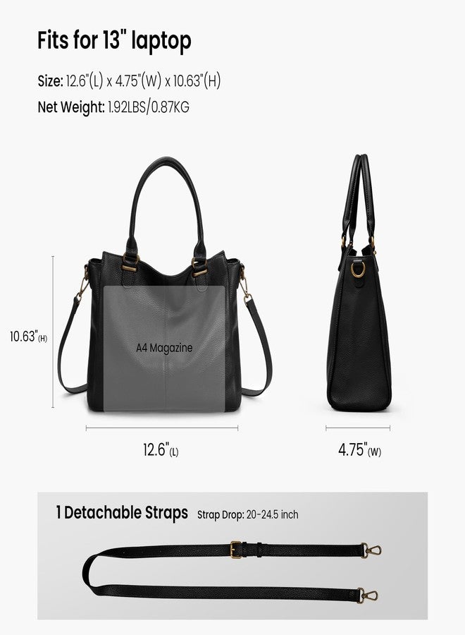 befen Black Soft Real Leather MediumTote Bag for Women, Womens Leather Purses Handbags Crossbody Bags Top Handles Satchel Purse with RFID Card Slots - Image 4