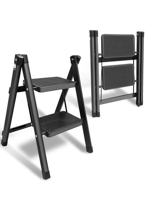 2 Step Ladder, Multipurpose Home Foldable Ladder Folding Ladder with Wide Anti-Slip Pedal, Step Stool Portable,Lightweight,for Home Kitchen Library Office Holds,Max 150 KG(2 STEPS)