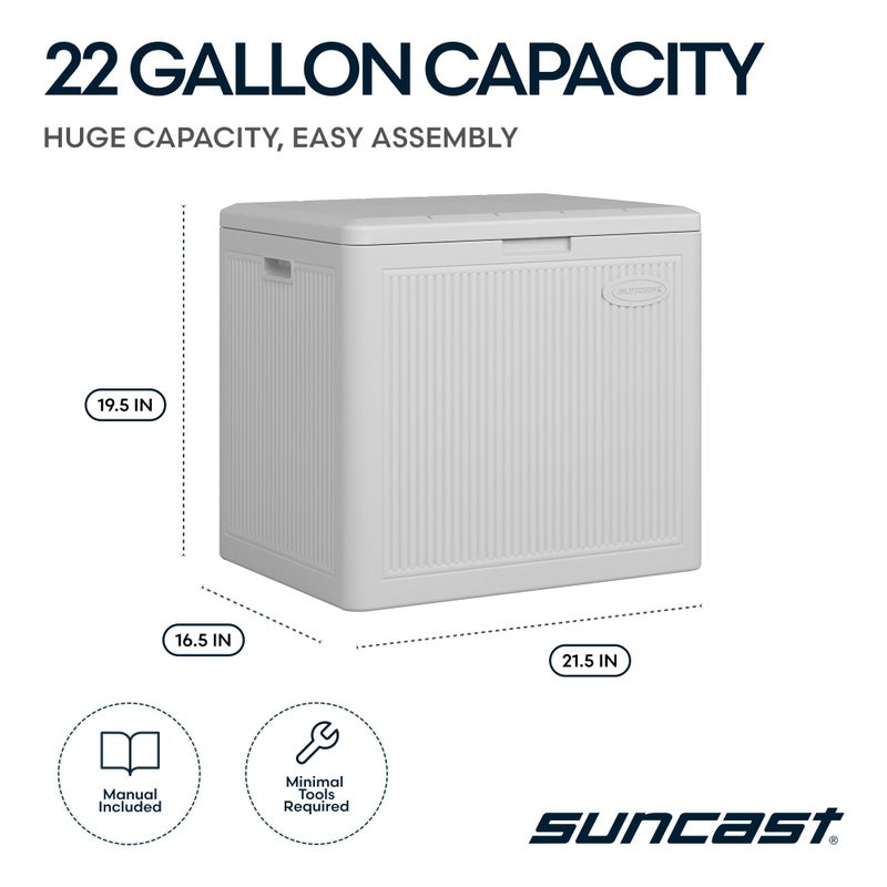 Suncast 22-Gal. Resin Small Outdoor Patio Deck Box with Reeded Design, Modern Outdoor Patio Bench/Storage Box for Cushions, Garden Tools, and More, French Gray - Image 3