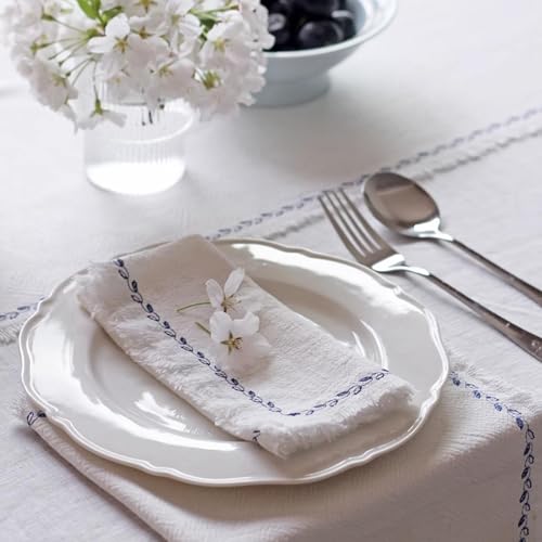 Ayuzawa Embroidered Handmade Cloth Napkins，Thickened Cotton Cloth Napkins with Fringe，Kitchen Dining Tabletop Decoration，for Dinners, Parties, Weddings 18 x 18 Inch Set of 4 - White - Image 5