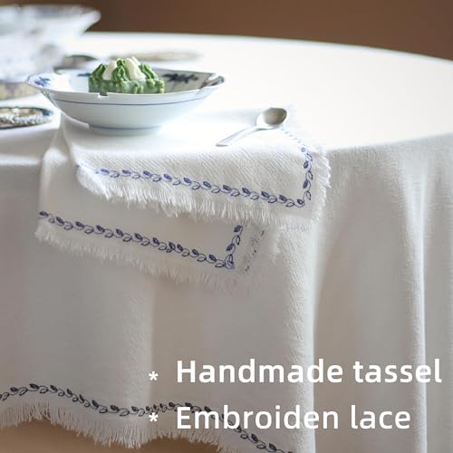 Ayuzawa Embroidered Handmade Cloth Napkins，Thickened Cotton Cloth Napkins with Fringe，Kitchen Dining Tabletop Decoration，for Dinners, Parties, Weddings 18 x 18 Inch Set of 4 - White - Image 3