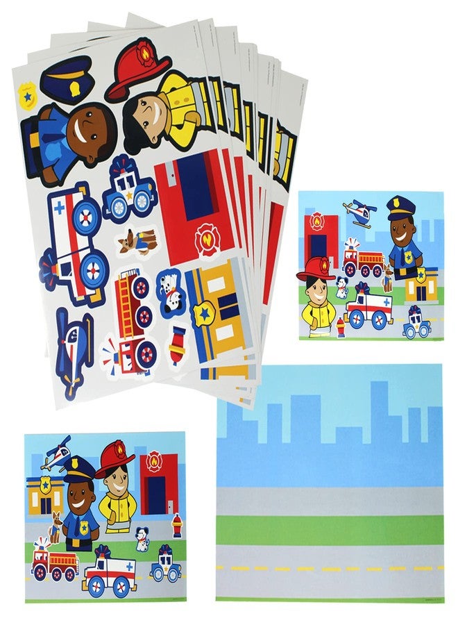 Tribello Make Your Own Sticker Scene - 12 Kit Rescue Team DIY Stickers for Kids Activities DIY Party Favors Rescue Police Fire Birthday Party Favors - Stationary Arts & Crafts Kids Craft Activities - Image 1