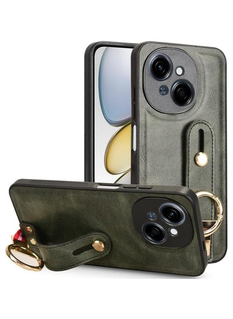 Compatible with Tecno SPARK Go 1/SPARK Go 2025 Case with Ring Holder & Hand Straps & Neck Straps, Scratch-Resistant Skin-Friendly Leather Protective Cover Case