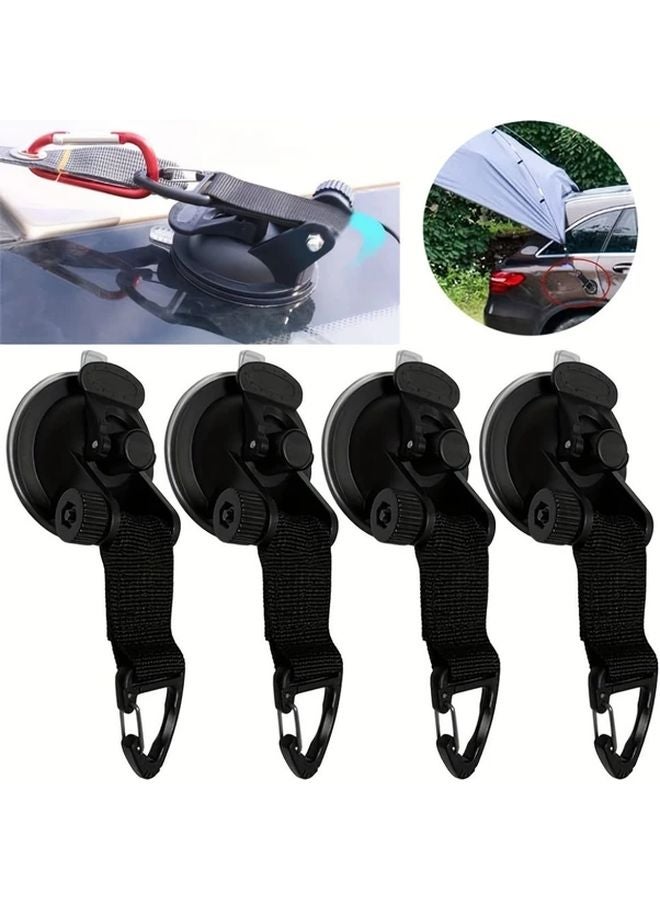 4pcs Black Heavy Duty Suction Cups With Securing Hook And Clips For Car Camping - Image 4