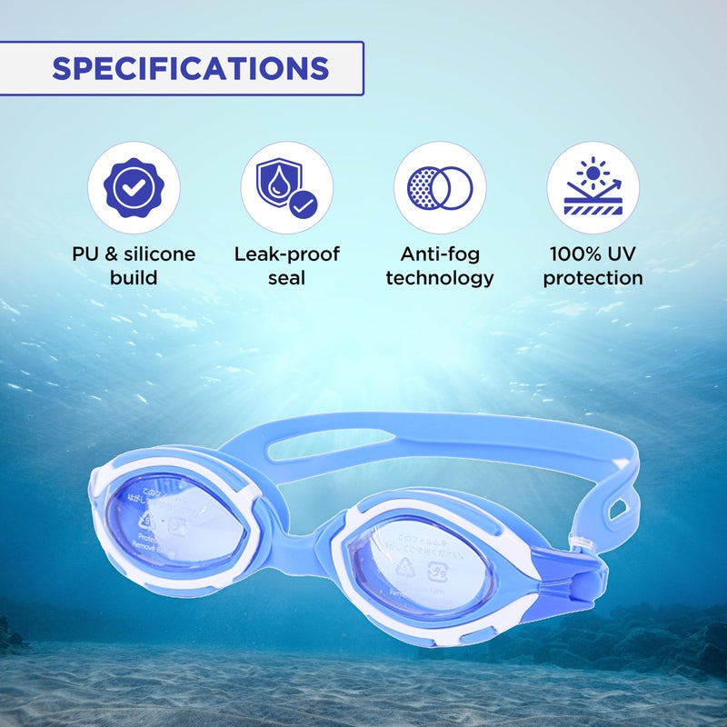 Endless EL1001 Swimming Goggle with Anti-Fog and UV Protection | Blue  | Attached Ear Buds and Adjustable Strap | Soft Silicone Gasket for Leak Proof | With Hard Case - Image 2