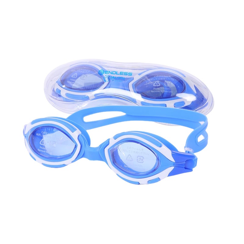 Endless EL1001 Swimming Goggle with Anti-Fog and UV Protection | Blue  | Attached Ear Buds and Adjustable Strap | Soft Silicone Gasket for Leak Proof | With Hard Case - Image 1