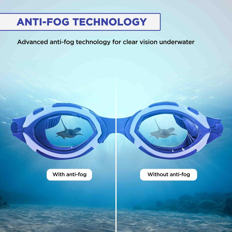 Endless EL1001 Swimming Goggle with Anti-Fog and UV Protection | Blue  | Attached Ear Buds and Adjustable Strap | Soft Silicone Gasket for Leak Proof | With Hard Case - Image 4