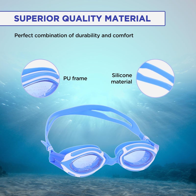 Endless EL1001 Swimming Goggle with Anti-Fog and UV Protection | Blue  | Attached Ear Buds and Adjustable Strap | Soft Silicone Gasket for Leak Proof | With Hard Case - Image 3
