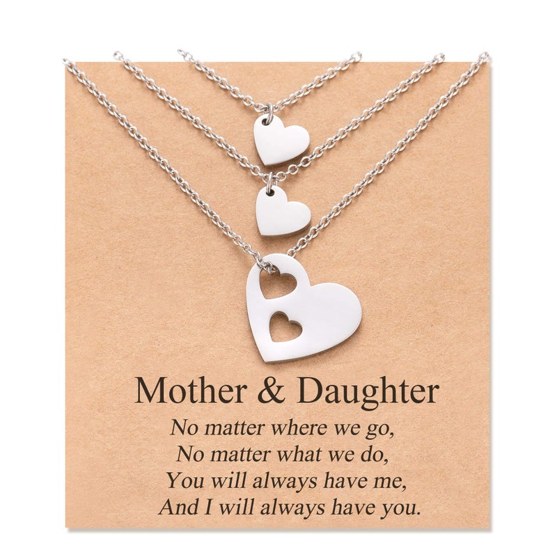 MANVEN Mom Mother Daughter Necklace Set for 3 Heart Matching Mommy and Me Jewelry from Mom Birthday Gift for Daughter Women - Image 1