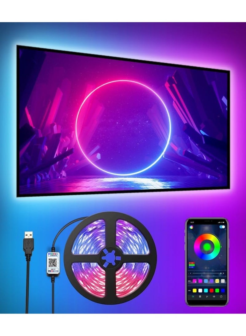 VIUAUAX شريط إضاءة LED RGB لغرفة النوم، إضاءة خلفية LED للتلفزيون، بطول 3 أمتار/9.8 أقدام، مع تحكم عبر تطبيق بلوتوث، مناسب للتلفزيونات من 40 إلى 60 بوصة. مقاوم للماء، 16 مليون لون، مزامنة موسيقية، تغيير الألوان، وظيفة التوقيت، محول طاقة USB، إضاءة LED مثالية لغرفة النوم، التلفزيون، الكمبيوتر المكتبي، زينة أحواض السمك. إضاءة زينة رمضان، إضاءة رمضانية. - Image 1