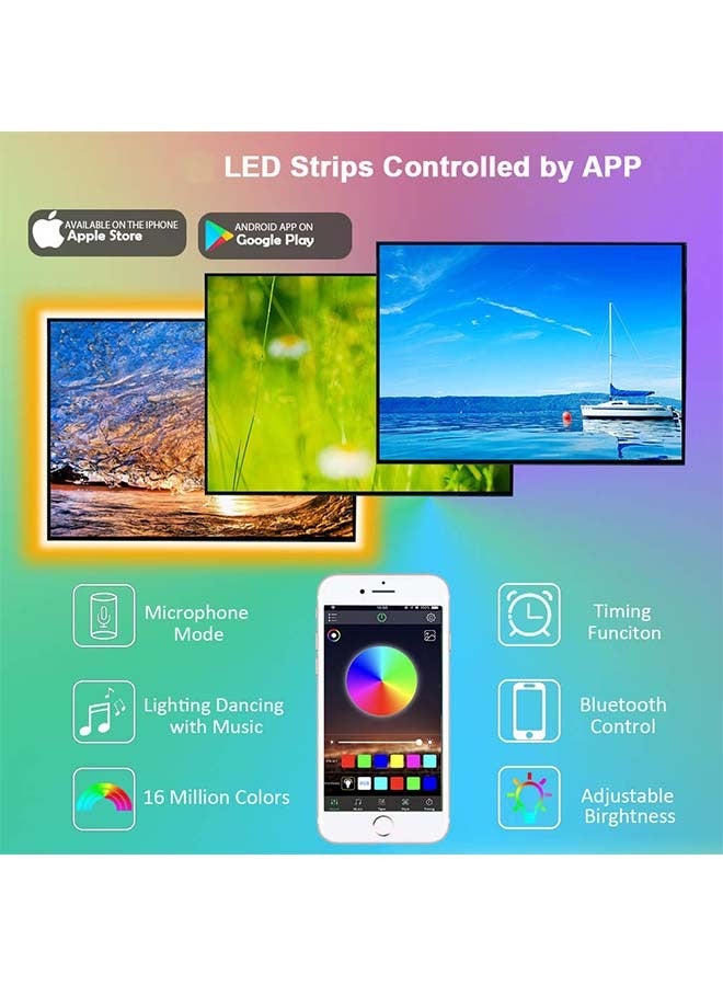 VIUAUAX شريط إضاءة LED RGB لغرفة النوم، إضاءة خلفية LED للتلفزيون، بطول 3 أمتار/9.8 أقدام، مع تحكم عبر تطبيق بلوتوث، مناسب للتلفزيونات من 40 إلى 60 بوصة. مقاوم للماء، 16 مليون لون، مزامنة موسيقية، تغيير الألوان، وظيفة التوقيت، محول طاقة USB، إضاءة LED مثالية لغرفة النوم، التلفزيون، الكمبيوتر المكتبي، زينة أحواض السمك. إضاءة زينة رمضان، إضاءة رمضانية. - Image 2