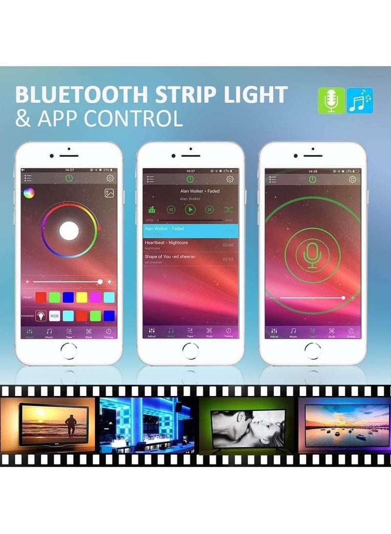 VIUAUAX شريط إضاءة LED RGB لغرفة النوم، إضاءة خلفية LED للتلفزيون، بطول 3 أمتار/9.8 أقدام، مع تحكم عبر تطبيق بلوتوث، مناسب للتلفزيونات من 40 إلى 60 بوصة. مقاوم للماء، 16 مليون لون، مزامنة موسيقية، تغيير الألوان، وظيفة التوقيت، محول طاقة USB، إضاءة LED مثالية لغرفة النوم، التلفزيون، الكمبيوتر المكتبي، زينة أحواض السمك. إضاءة زينة رمضان، إضاءة رمضانية. - Image 5