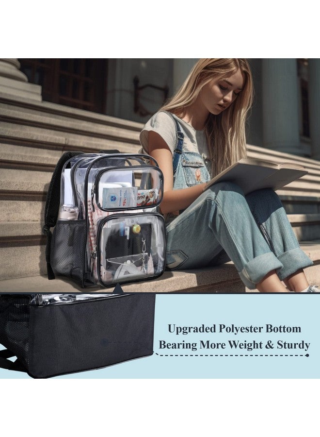 PACKISM Clear Backpack for School - 17 inch Large Heavy Duty Clear Bookbag for Boys and Girls, See Through PVC Transparent Backpacks with 2 Front Pockets for College Work, Black (for age 12 above) - Image 2