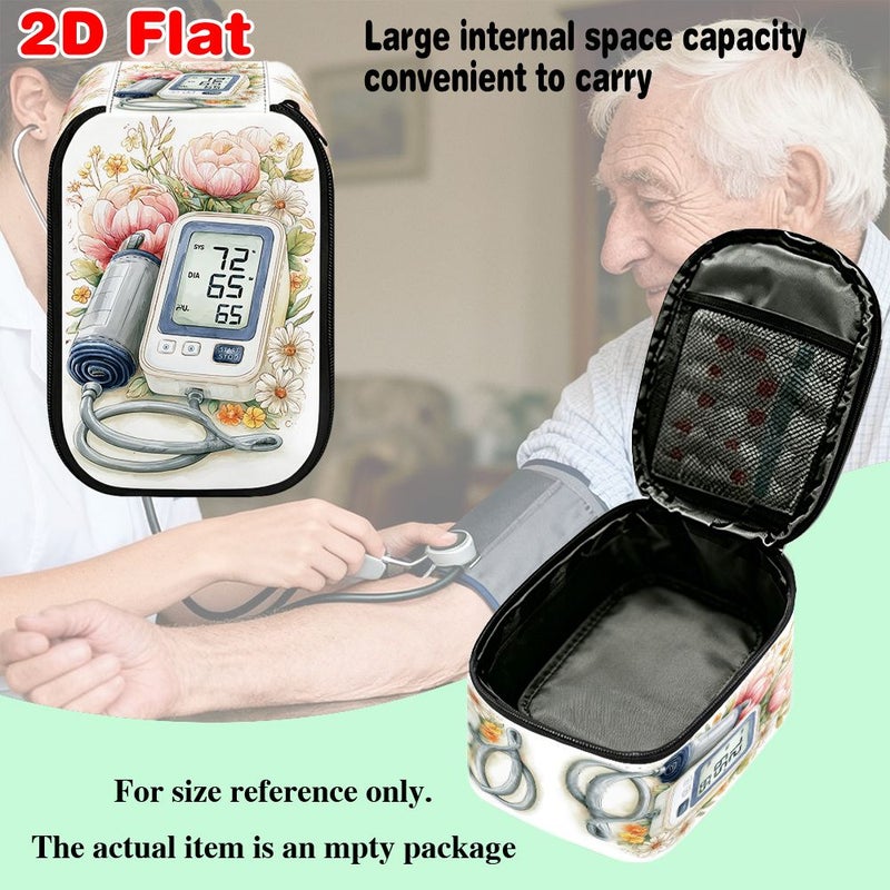 1pc 2D Flat Blood Pressure Monitor With Flower Pattern First Aid Kit Blood Pressure Monitor Storage Bag Foldable Dust Cover Medical Emergency Preparedness Cold Season Winter Healthcare 20x13x9cm 7.87x5.12x3.54inch - Image 4