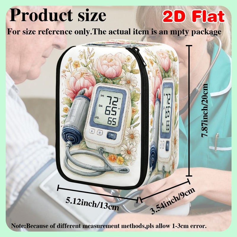 1pc 2D Flat Blood Pressure Monitor With Flower Pattern First Aid Kit Blood Pressure Monitor Storage Bag Foldable Dust Cover Medical Emergency Preparedness Cold Season Winter Healthcare 20x13x9cm 7.87x5.12x3.54inch - Image 3