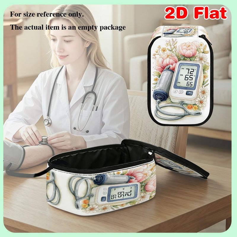 1pc 2D Flat Blood Pressure Monitor With Flower Pattern First Aid Kit Blood Pressure Monitor Storage Bag Foldable Dust Cover Medical Emergency Preparedness Cold Season Winter Healthcare 20x13x9cm 7.87x5.12x3.54inch - Image 5