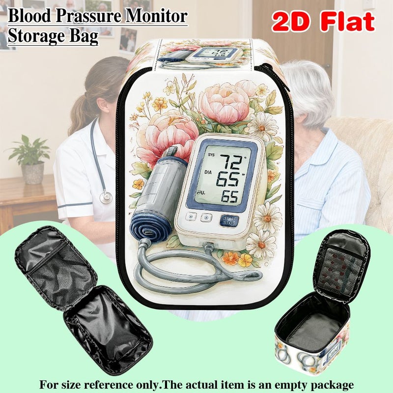 1pc 2D Flat Blood Pressure Monitor With Flower Pattern First Aid Kit Blood Pressure Monitor Storage Bag Foldable Dust Cover Medical Emergency Preparedness Cold Season Winter Healthcare 20x13x9cm 7.87x5.12x3.54inch - Image 1