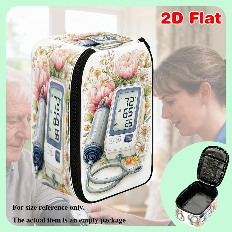 1pc 2D Flat Blood Pressure Monitor With Flower Pattern First Aid Kit Blood Pressure Monitor Storage Bag Foldable Dust Cover Medical Emergency Preparedness Cold Season Winter Healthcare 20x13x9cm 7.87x5.12x3.54inch - Image 2