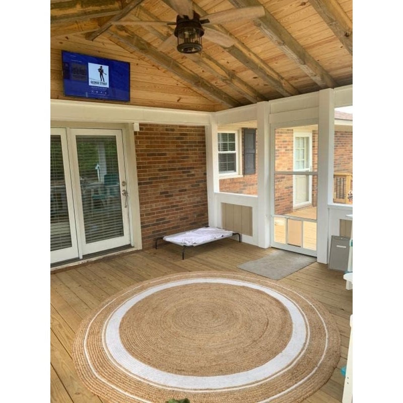 Jute Rug Carpet Floor Mat Round Shape with White Line Jute Carpet Hand Woven Natural Jute Rug Hand Braided Round Jute Carpet Doormat Natural Jute Floor Mat For Home Office 120x120cm - Image 2