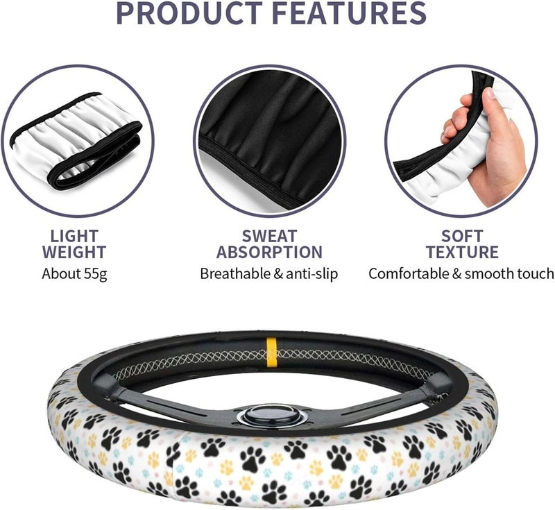 Car Steering Wheel Cover for Women Men, Non-Slip Breathable Steering Wheel, Dog Paw Print Steering Wheel Protector, Car Accessories - Image 5