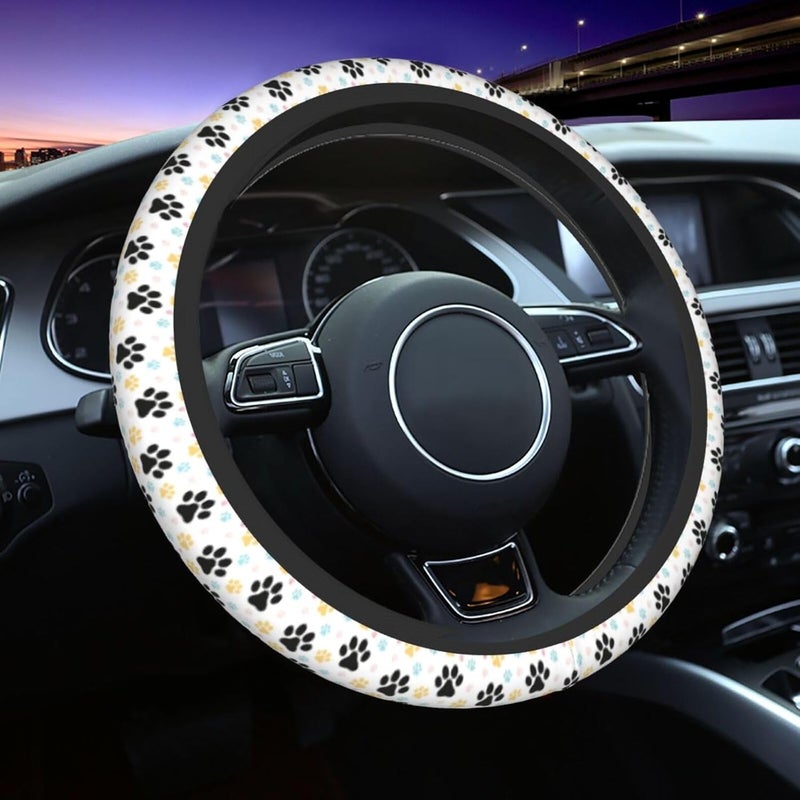 Car Steering Wheel Cover for Women Men, Non-Slip Breathable Steering Wheel, Dog Paw Print Steering Wheel Protector, Car Accessories - Image 1
