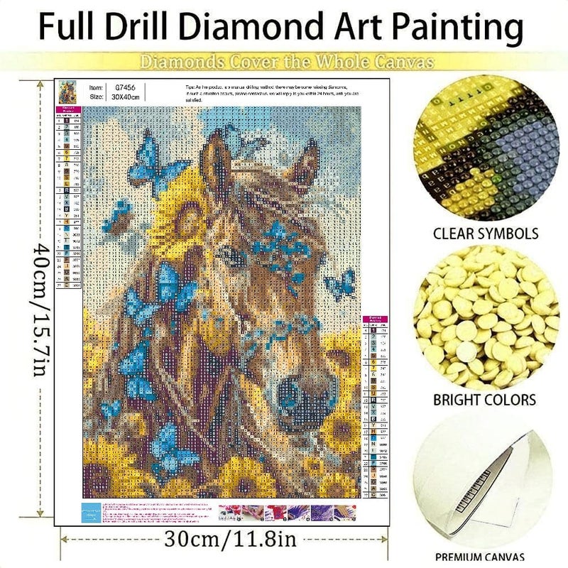 askkqtx Horse Diamond Art Kits for Adults, Butterfly Sunflowers Diamond Painting Kits for Beginnners, DIY 5D Full Drill Crystal Rhinestone Gem Art Craft Kits for Home Wall Decor 12X16 Inch - Image 3