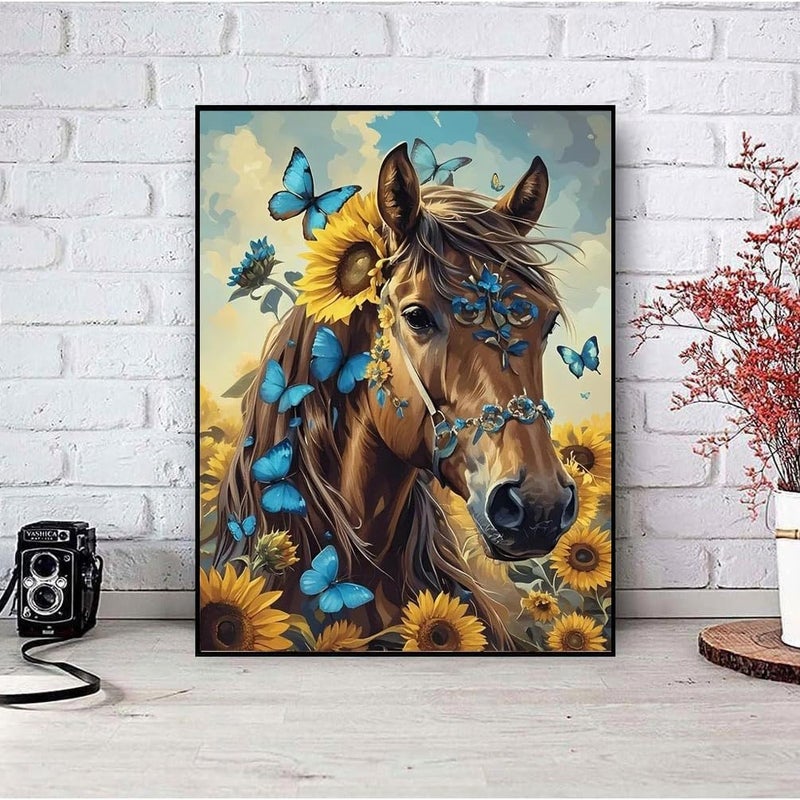 askkqtx Horse Diamond Art Kits for Adults, Butterfly Sunflowers Diamond Painting Kits for Beginnners, DIY 5D Full Drill Crystal Rhinestone Gem Art Craft Kits for Home Wall Decor 12X16 Inch - Image 5