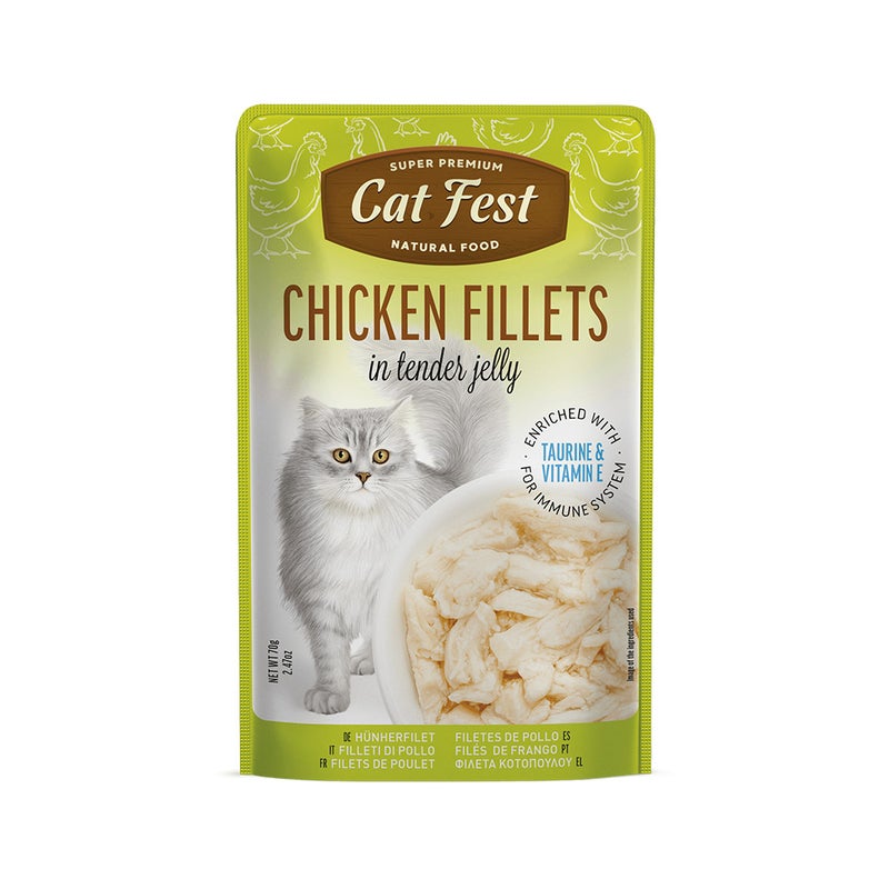 كات فيست Cat Fest Chicken Fillets In Tender Jelly Cat Food Pouch - 70 g