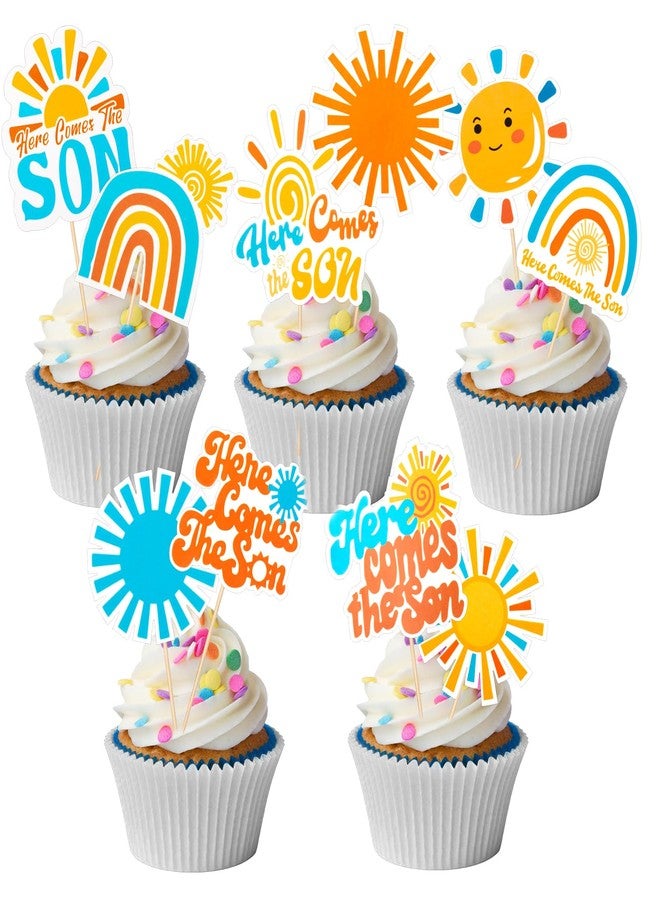 SENEMO 60PCS Here Comes the Son Cupcake Toppers Here Comes the Son Baby Shower Decorations for Sun Theme Baby Shower Birthday Wedding Party Decorations - Image 2
