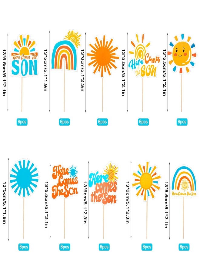 SENEMO 60PCS Here Comes the Son Cupcake Toppers Here Comes the Son Baby Shower Decorations for Sun Theme Baby Shower Birthday Wedding Party Decorations - Image 3