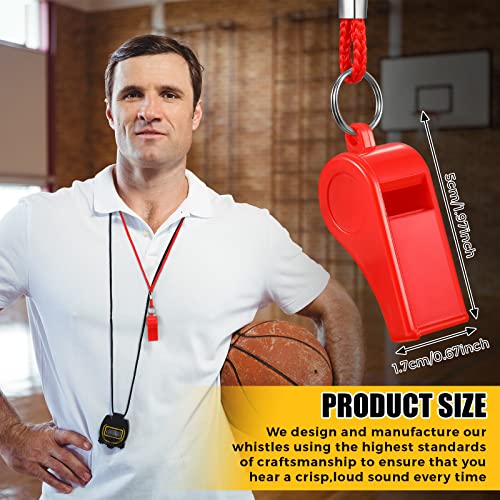 Deekin 24 Pcs Whistles for Coaches Red Plastic Whistle with Lanyard Bulk Sports Loud Crisp Sound for Referee Training Soccer Self Defense and Emergency - Image 3
