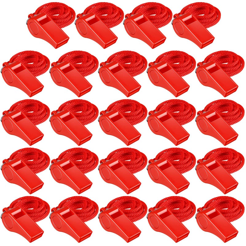 Deekin 24 Pcs Whistles for Coaches Red Plastic Whistle with Lanyard Bulk Sports Loud Crisp Sound for Referee Training Soccer Self Defense and Emergency - Image 2