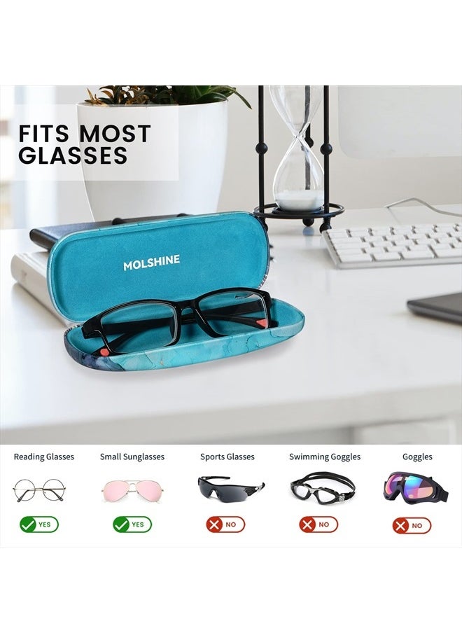 molshine Hard Shell PU Leather Glasses Case,Travel Portable Eyeglass Case for Men Women Girl Travel Study Work (Grey Blue)  - Image 3